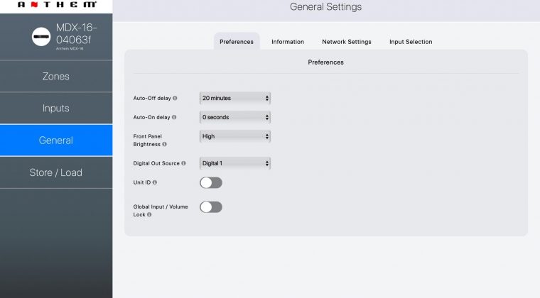 Anthem MDX-16 versterker screen