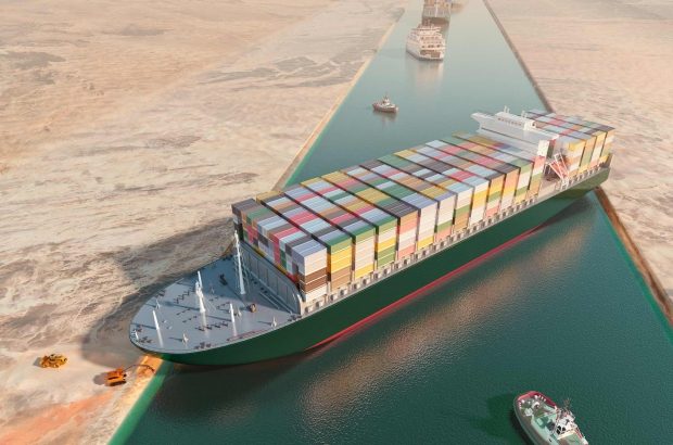 Maritime,Traffic,Jam.,Container,Cargo,Ship,Run,Aground,And,Stuck