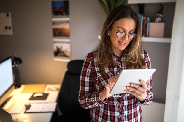 Working online on a tablet