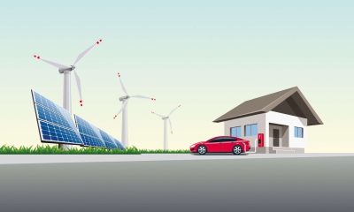 Electric Car Charging at the Charging Wall Station near House